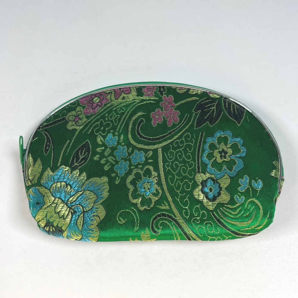 Unbranded Makeup Bag Green Womens Small Floral Brocade Satin Pouch Excellent